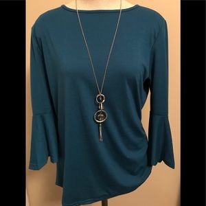 NEW Teal Blue Bell Sleeve Top.